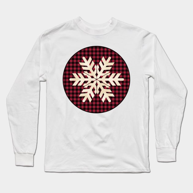 Snowflake silhouette over a black and red tile pattern Long Sleeve T-Shirt by AtelierRillian